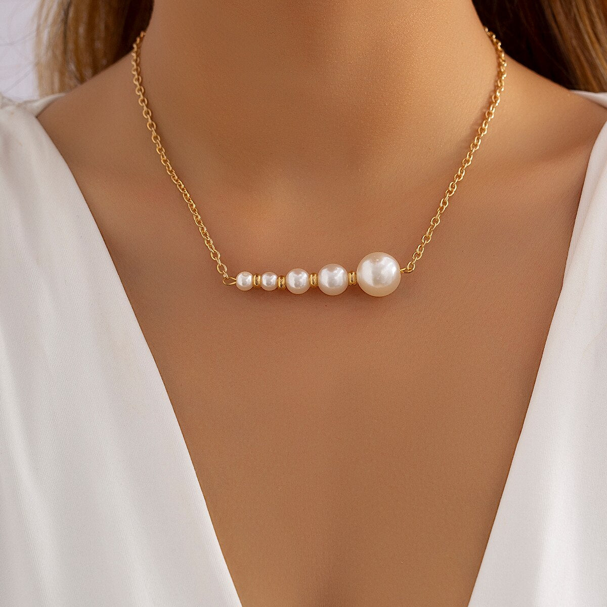 IngeSight.Z Punk Vintage Imitation Pearl Choker Necklace for Women Gold Color Chain Big Small Pearls Beaded Collar Jewelry 2022