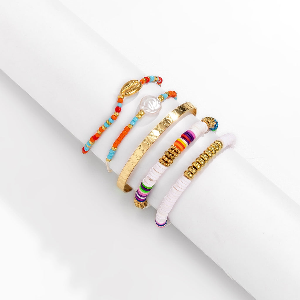 IngeSight.Z Rainbow Colorful Heishi Clay Beads Bracelets Bangles Adjustable Imitation Pearl Rope Chain Bracelets Women Jewelry