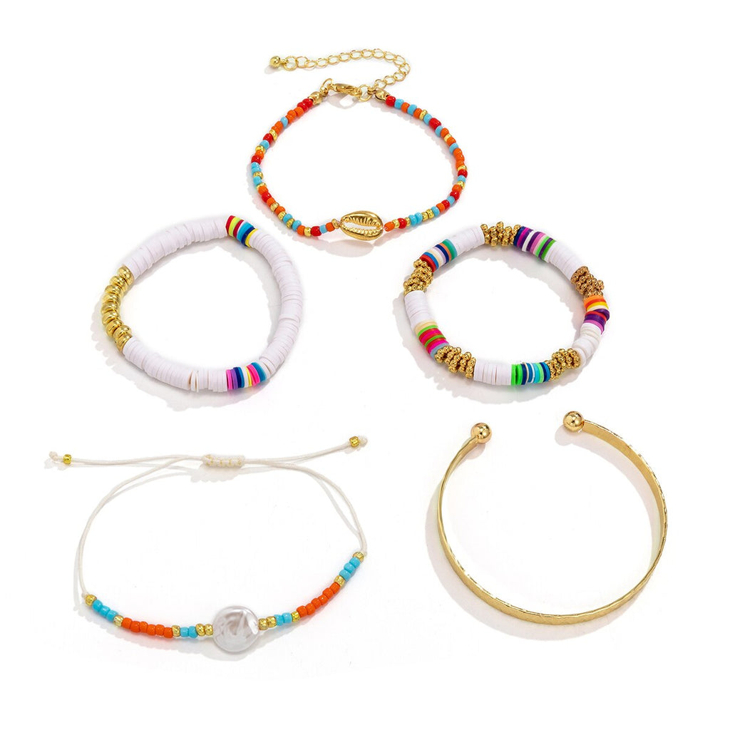 IngeSight.Z Rainbow Colorful Heishi Clay Beads Bracelets Bangles Adjustable Imitation Pearl Rope Chain Bracelets Women Jewelry