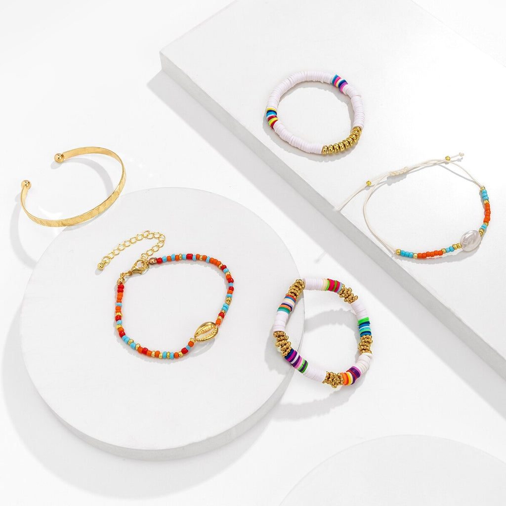 IngeSight.Z Rainbow Colorful Heishi Clay Beads Bracelets Bangles Adjustable Imitation Pearl Rope Chain Bracelets Women Jewelry