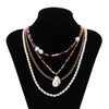 IngeSight.Z Rainbow Colorful Seed Beaded Chain Choker Necklaces Multi Layered Imitation Pearl Baroque Pendant Necklaces Jewelry