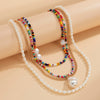 IngeSight.Z Rainbow Colorful Seed Beaded Chain Choker Necklaces Multi Layered Imitation Pearl Baroque Pendant Necklaces Jewelry
