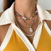 IngeSight.Z Rainbow Colorful Seed Beaded Chain Choker Necklaces Multi Layered Imitation Pearl Baroque Pendant Necklaces Jewelry