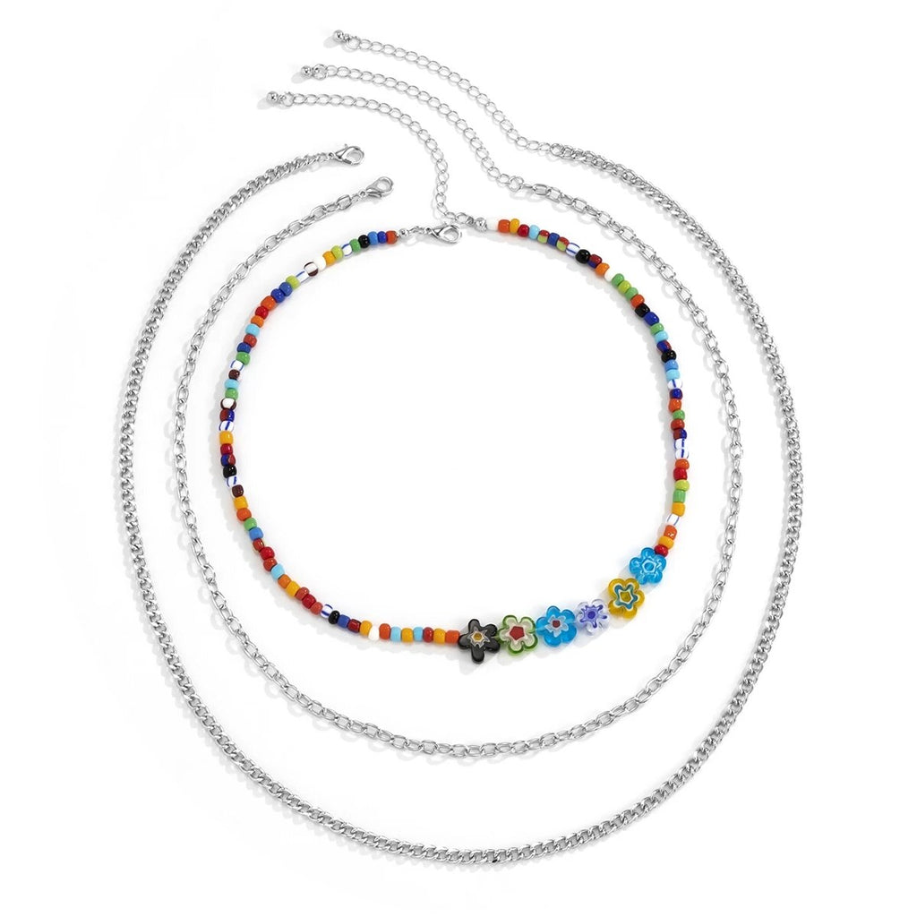 IngeSight.Z Rainbow Colorful Seed Beaded Choker Acrylic Letter Neckla Multi Layered Silver Color Neck Necklaces for Men Jewelry