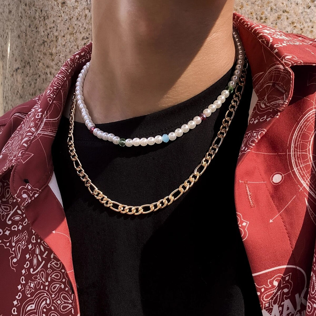 IngeSight.Z Rainbow Colorful Seed Beaded Choker Acrylic Letter Neckla Multi Layered Silver Color Neck Necklaces for Men Jewelry