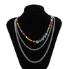 IngeSight.Z Rainbow Colorful Seed Beaded Choker Acrylic Letter Neckla Multi Layered Silver Color Neck Necklaces for Men Jewelry