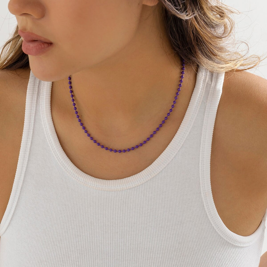 IngeSight.Z Rainbow Spray Paint Iron Chain Beads Choker Necklace for Women Boho 8 Colors Link Y2K Necklace Collier Jewelry