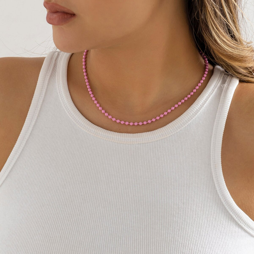 IngeSight.Z Rainbow Spray Paint Iron Chain Beads Choker Necklace for Women Boho 8 Colors Link Y2K Necklace Collier Jewelry