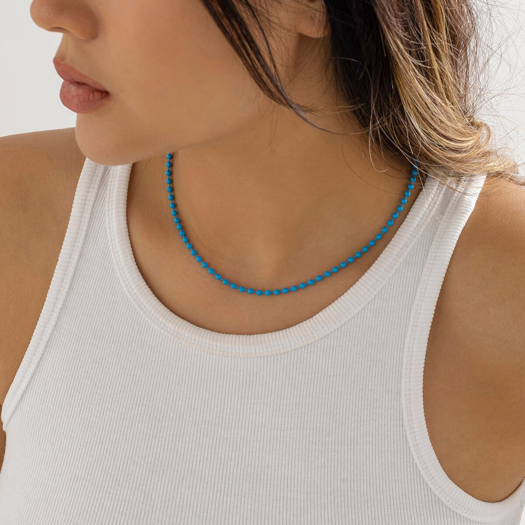 IngeSight.Z Rainbow Spray Paint Iron Chain Beads Choker Necklace for Women Boho 8 Colors Link Y2K Necklace Collier Jewelry