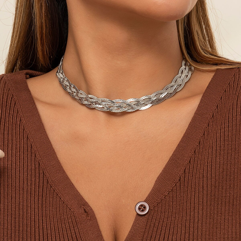 IngeSight.Z Retro Copper Cross Twisted Snake Chain Necklaces Women Gold Color Short Choker Necklaces 2022 Neck Jewelry