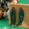 IngeSight.Z Rice Bead Long Tassel Earrings for Women Hand Weaving Red Christmas Beaded Simple Geometry Alloy Hanging Earring