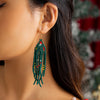 IngeSight.Z Rice Bead Long Tassel Earrings for Women Hand Weaving Red Christmas Beaded Simple Geometry Alloy Hanging Earring
