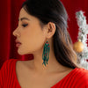 IngeSight.Z Rice Bead Long Tassel Earrings for Women Hand Weaving Red Christmas Beaded Simple Geometry Alloy Hanging Earring
