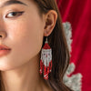 IngeSight.Z Rice Bead Long Tassel Earrings for Women Hand Weaving Red Christmas Beaded Simple Geometry Alloy Hanging Earring