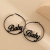 IngeSight.Z Sexy Black Large Circle Round Hoop Earrings for Women Punk Hyperbole Baby Letter Dangle Earring Hip-hop Jewelry
