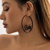 IngeSight.Z Sexy Black Large Circle Round Hoop Earrings for Women Punk Hyperbole Baby Letter Dangle Earring Hip-hop Jewelry