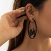IngeSight.Z Sexy Black Large Circle Round Hoop Earrings for Women Punk Hyperbole Baby Letter Dangle Earring Hip-hop Jewelry