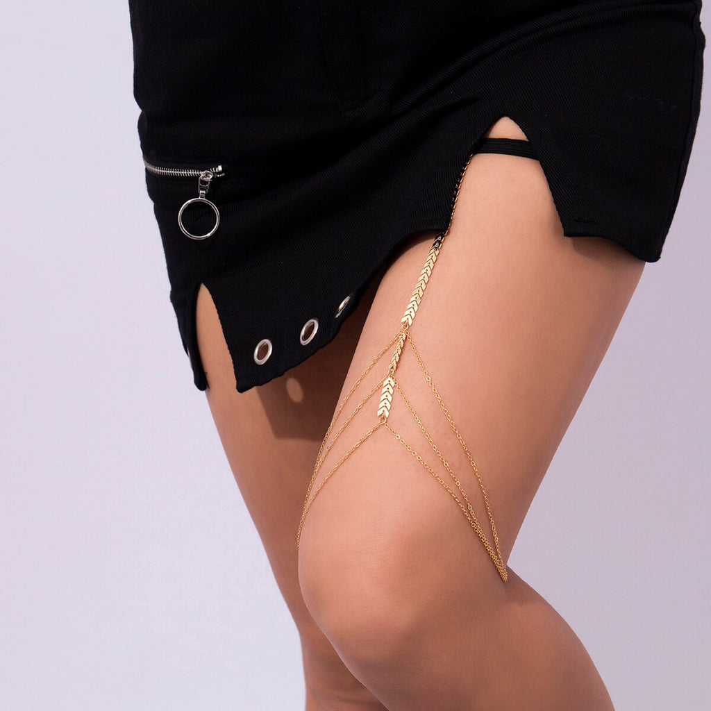 IngeSight.Z Sexy Elastic Fringe Leg Thigh Chain For Women Multi Layers Gold Color Copper Thigh Harness Jewelry Beach Body Chain