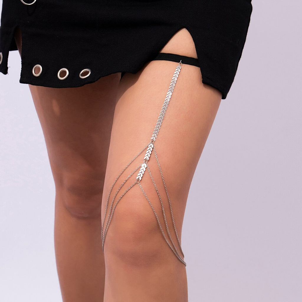 IngeSight.Z Sexy Elastic Fringe Leg Thigh Chain For Women Multi Layers Gold Color Copper Thigh Harness Jewelry Beach Body Chain