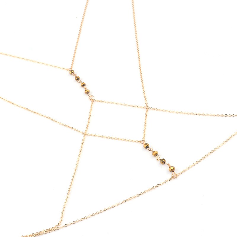 IngeSight.Z Sexy Gold Color Cross Beads Bikini Bra Body Chain For Women Multilayer Geometric Harness Belly Chains Beach Party