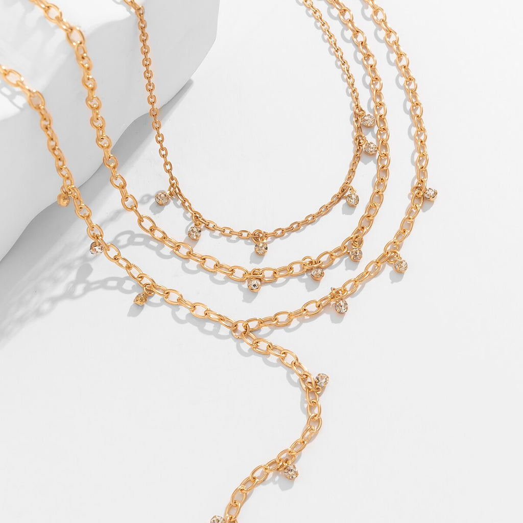 IngeSight.Z Sexy Multilayer Rhinestone Tassel Pendants Long Chain Necklace for Women Punk Gold Color Chain Necklace Set 2022