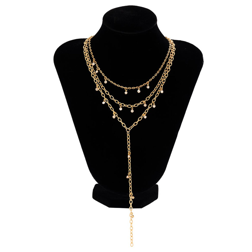 IngeSight.Z Sexy Multilayer Rhinestone Tassel Pendants Long Chain Necklace for Women Punk Gold Color Chain Necklace Set 2022