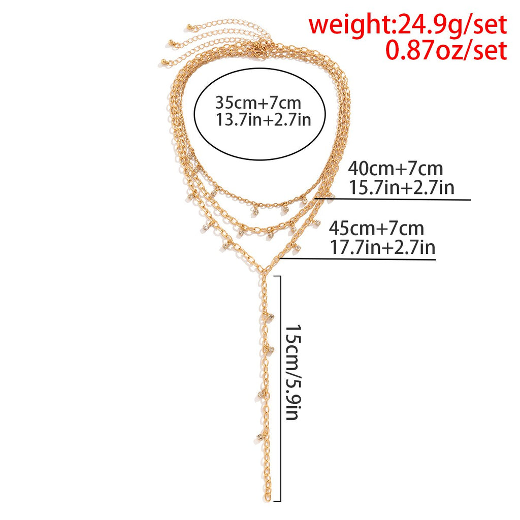IngeSight.Z Sexy Multilayer Rhinestone Tassel Pendants Long Chain Necklace for Women Punk Gold Color Chain Necklace Set 2022