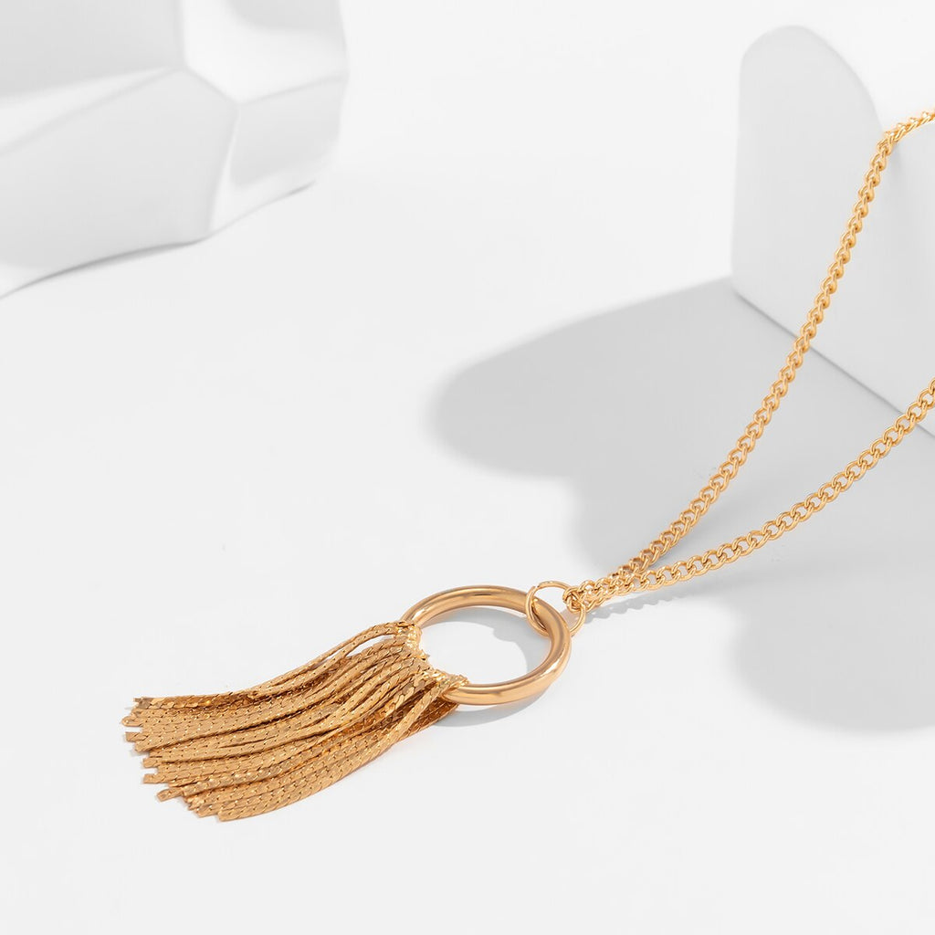 IngeSight.Z Sexy Round Circle Tassel Long Chest Chain Pendant Necklace for Women Punk Gold Color Body Chain Sweater Jewelry 2022