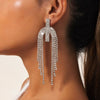 IngeSight.Z Shiny Full Iced Rhinestones Long Tassel Dangle Earrings for Women Bling Crystal Drop Earrings Piercing Ear Jewelry