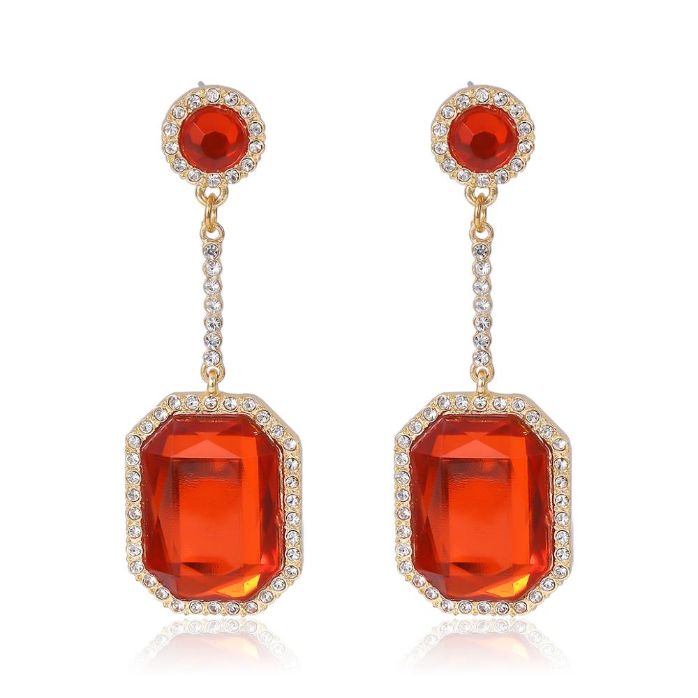 IngeSight.Z Shiny Red Color Rhinestone Geometri Square Drop Dangle Earrings  Crystal Hanging Earrings for Women Jewelry