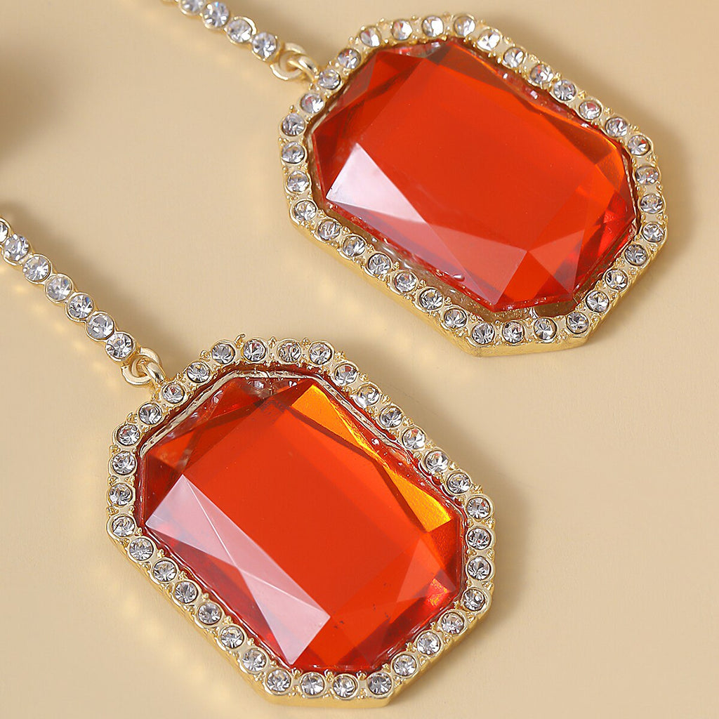 IngeSight.Z Shiny Red Color Rhinestone Geometri Square Drop Dangle Earrings  Crystal Hanging Earrings for Women Jewelry