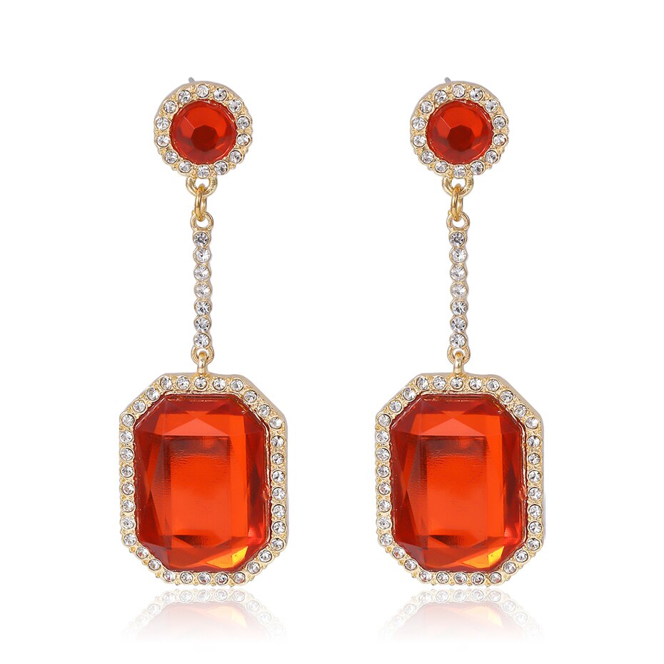 IngeSight.Z Shiny Red Color Rhinestone Geometri Square Drop Dangle Earrings  Crystal Hanging Earrings for Women Jewelry