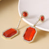 IngeSight.Z Shiny Red Color Rhinestone Geometri Square Drop Dangle Earrings  Crystal Hanging Earrings for Women Jewelry
