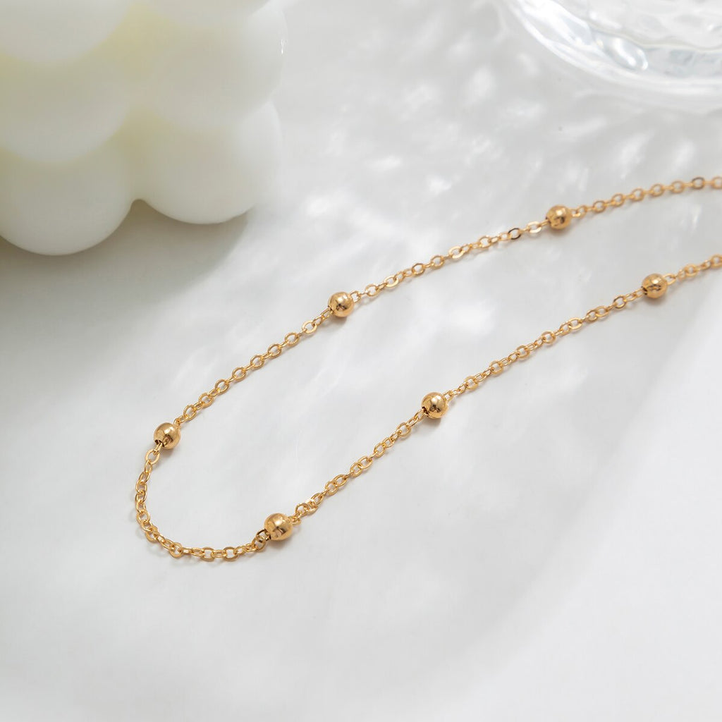 IngeSight.Z Simple Copper Beads Chain Choker Necklace for Women Kpop Gold Color Small Ball Short Clavicle Chain Necklace