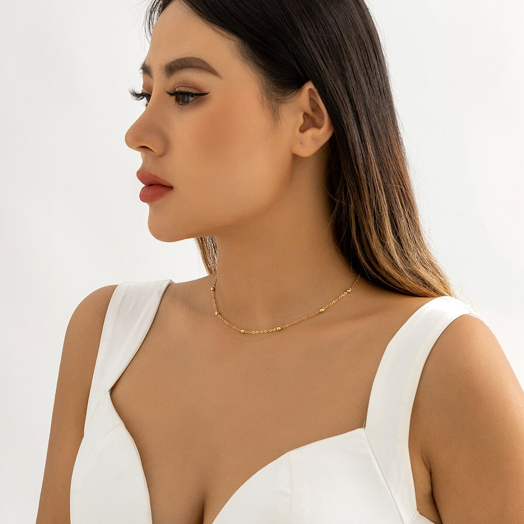 IngeSight.Z Simple Copper Beads Chain Choker Necklace for Women Kpop Gold Color Small Ball Short Clavicle Chain Necklace