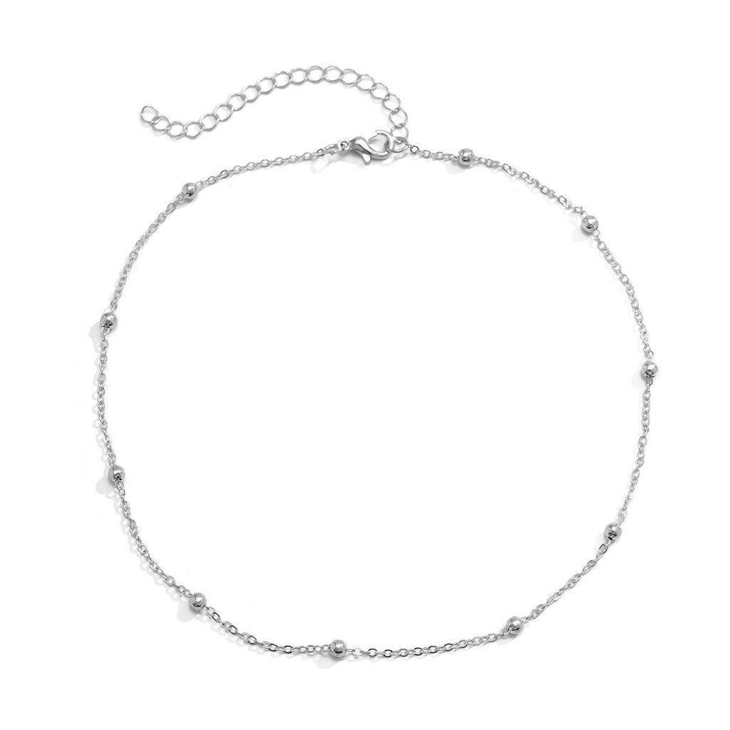 IngeSight.Z Simple Copper Beads Chain Choker Necklace for Women Kpop Gold Color Small Ball Short Clavicle Chain Necklace