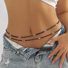 IngeSight.Z Simple Double Layer Black and White Rice Bead Waist Chain for Women Sexy Bikini Beads Belly Chain Body Chain Jewelry