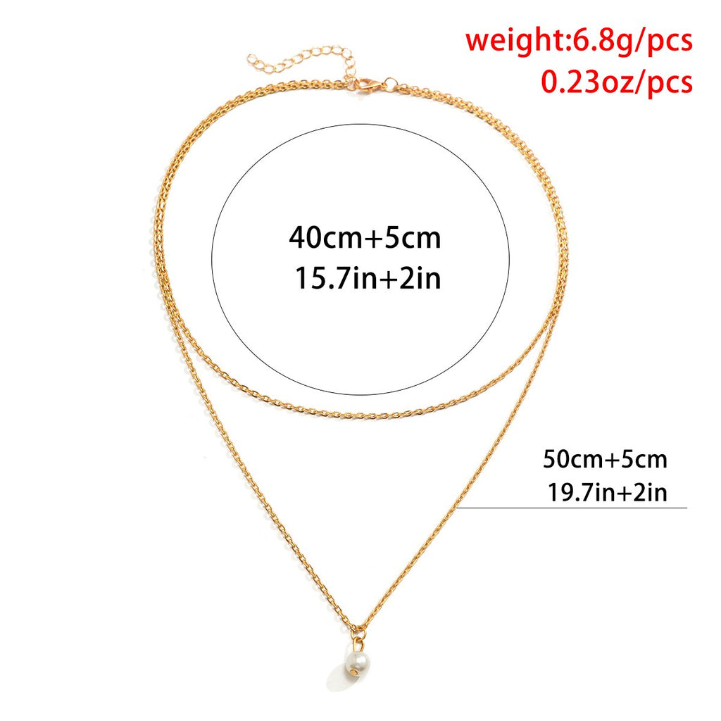 IngeSight.Z Simple Double Layer Imitation Pearl Pendant Necklace for Women Punk Gold Color Rectangle Link Chain Necklace Gift