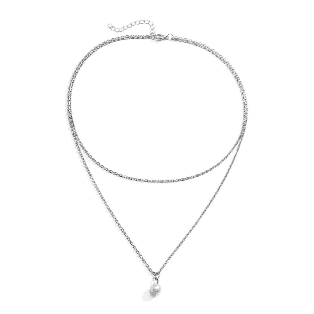 IngeSight.Z Simple Double Layer Imitation Pearl Pendant Necklace for Women Punk Gold Color Rectangle Link Chain Necklace Gift