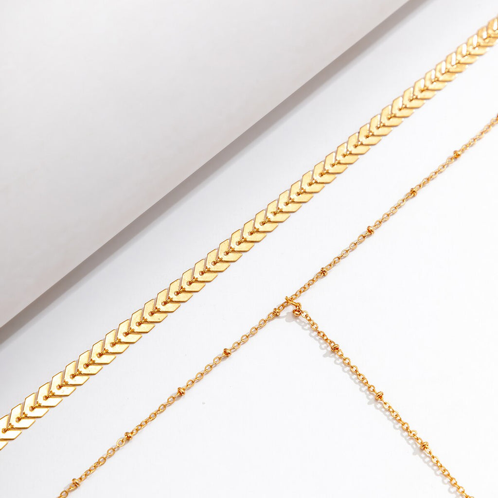 IngeSight.Z Simple Double Layer Sequins Long Tassel Choker Necklace for Women Gothic Gold Color Beads Link Chain Collar Jewelry