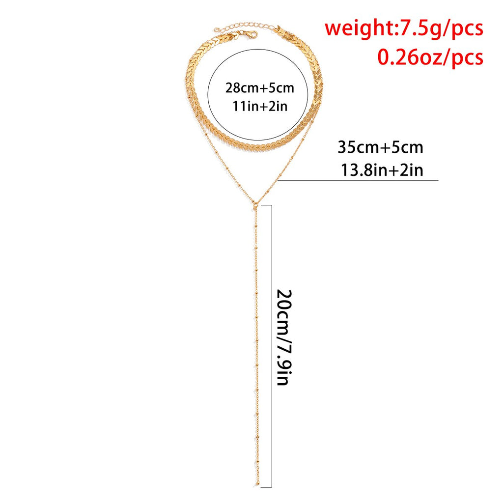 IngeSight.Z Simple Double Layer Sequins Long Tassel Choker Necklace for Women Gothic Gold Color Beads Link Chain Collar Jewelry