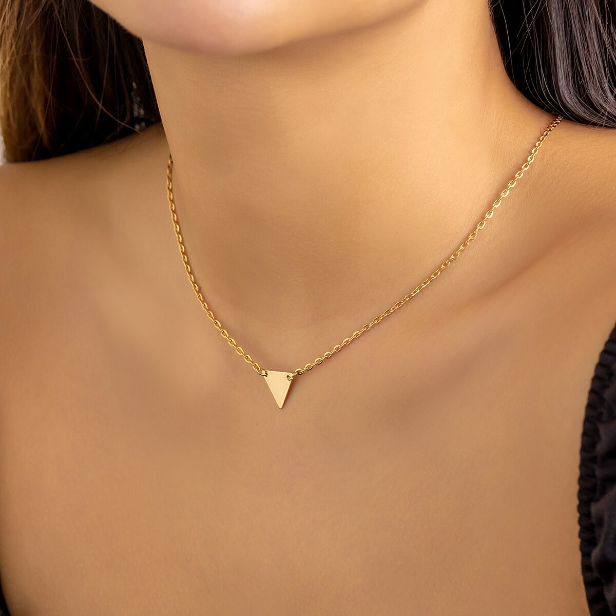 IngeSight.Z Simple Gold Color Triangle Pendant Necklace for Women Vintage Link Clavicle Chain Christmas Gift