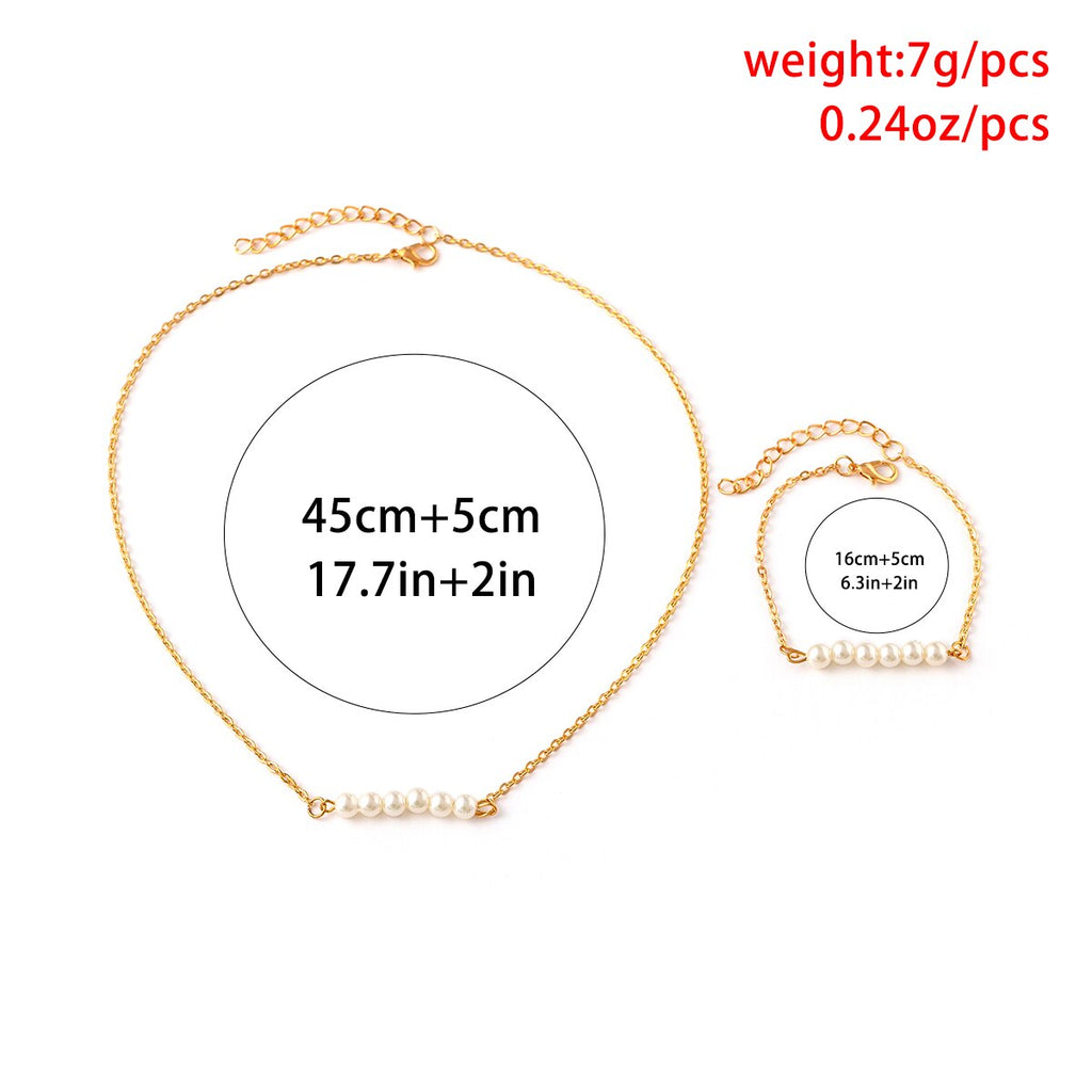 IngeSight.Z Simple Imitation Pearl Choker Necklace Bracelet Sets for Women Punk Gold Color Short Clavicle Chain Wedding Jewelry