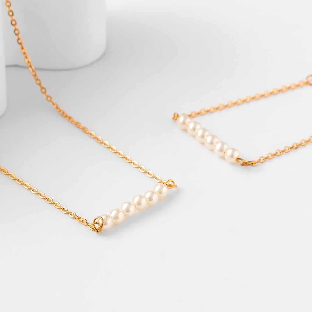 IngeSight.Z Simple Imitation Pearl Choker Necklace Bracelet Sets for Women Punk Gold Color Short Clavicle Chain Wedding Jewelry