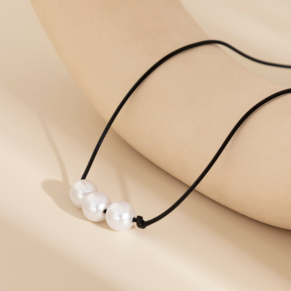 IngeSight.Z Simple Imitation Pearls Leather Wax Thread Pendant Knot Choker Necklace for Women Men Cord Knotted Handmade Jewelry