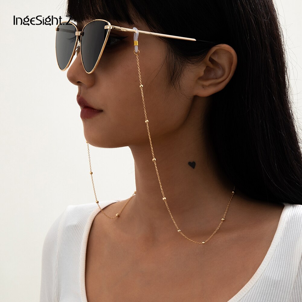 IngeSight.Z Simple Minimalist Bead Sunglasses Eyeglasses Chain Geometric Reading Glasses Chain Cord Holder Lanyard Neck Strap
