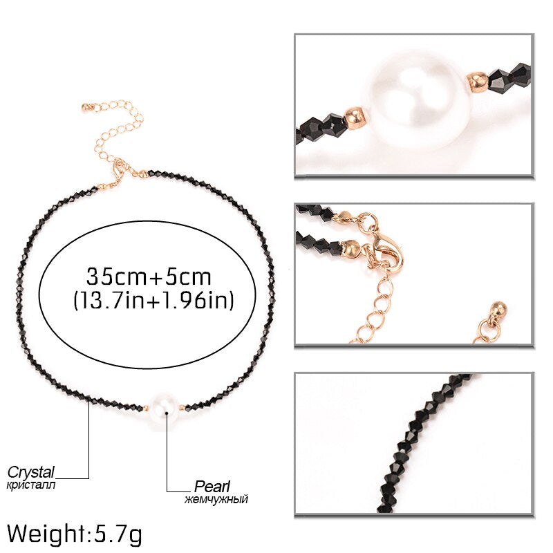 IngeSight.Z Simple Minimalist Imitation Pearl Choker Necklace Collar Statement Black Bead Clavicle Chain Neck for Women Jewelry