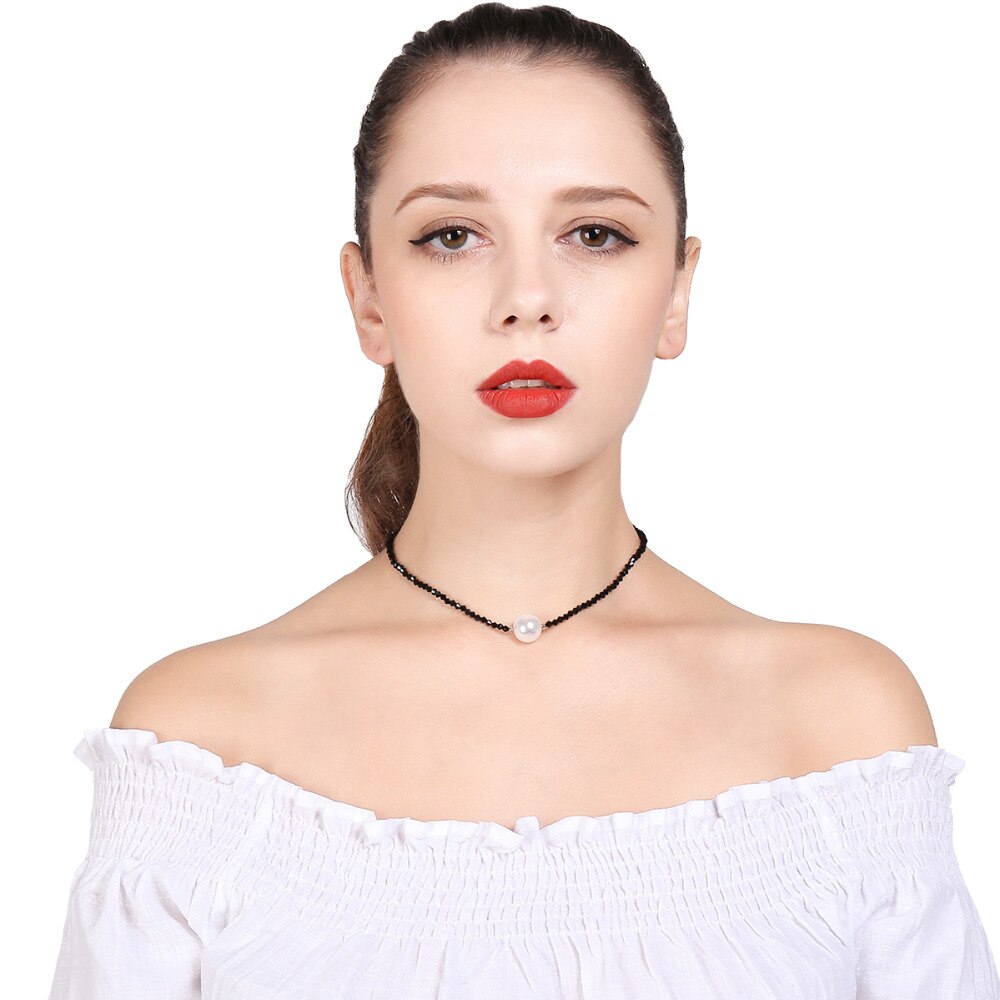 IngeSight.Z Simple Minimalist Imitation Pearl Choker Necklace Collar Statement Black Bead Clavicle Chain Neck for Women Jewelry