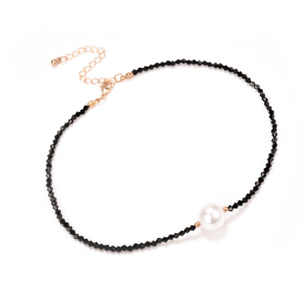 IngeSight.Z Simple Minimalist Imitation Pearl Choker Necklace Collar Statement Black Bead Clavicle Chain Neck for Women Jewelry