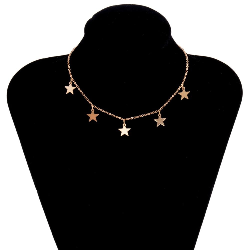 IngeSight.Z Simple Minimalist Multiple Pendant Necklace Statement Gold Color Star Tassel Choker Necklaces Collar Women Jewelry